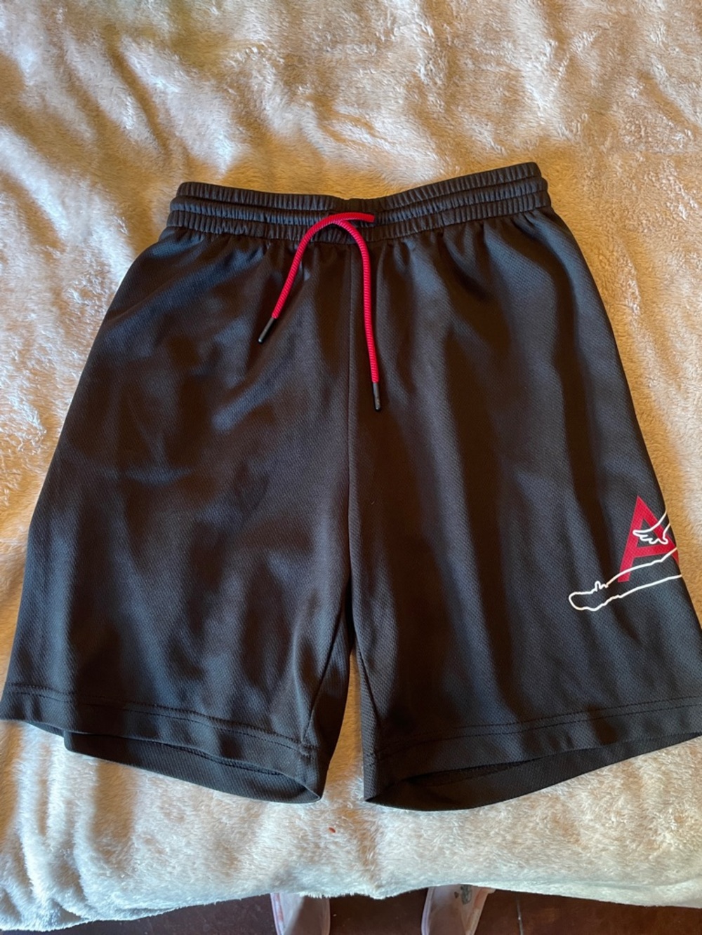 Boys Black Athletic Shorts with Red Drawcord